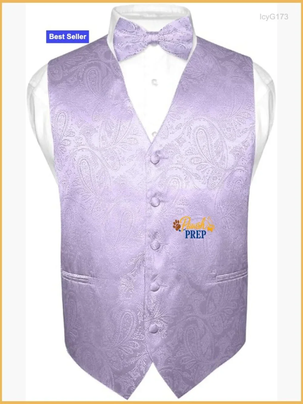 Men's Dress Vest & Bow Tie Set, Adjustable Back, Paisley Pattern, Polyester